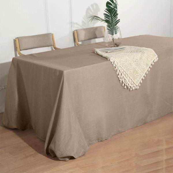 Jute & Lace |  90″x156″ Taupe Seamless Rectangular Tablecloth, Linen Table Cloth With Slubby Textured, Wrinkle Resistant for 8 Foot Table With Floor-Length Drop