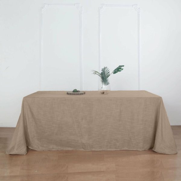 Jute & Lace |  90″x156″ Taupe Seamless Rectangular Tablecloth, Linen Table Cloth With Slubby Textured, Wrinkle Resistant for 8 Foot Table With Floor-Length Drop