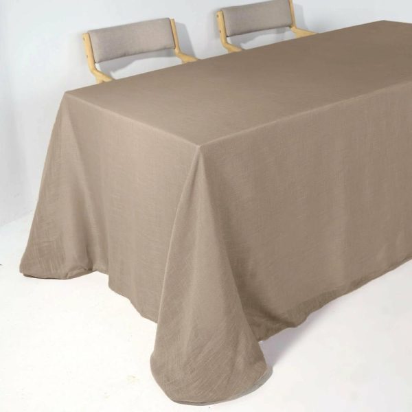 Jute & Lace |  90″x156″ Taupe Seamless Rectangular Tablecloth, Linen Table Cloth With Slubby Textured, Wrinkle Resistant for 8 Foot Table With Floor-Length Drop