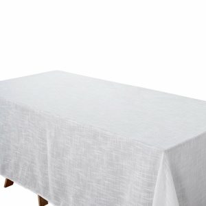 Jute & Lace |  90″x156″ White Seamless Rectangular Tablecloth, Linen Table Cloth With Slubby Textured, Wrinkle Resistant for 8 Foot Table With Floor-Length Drop