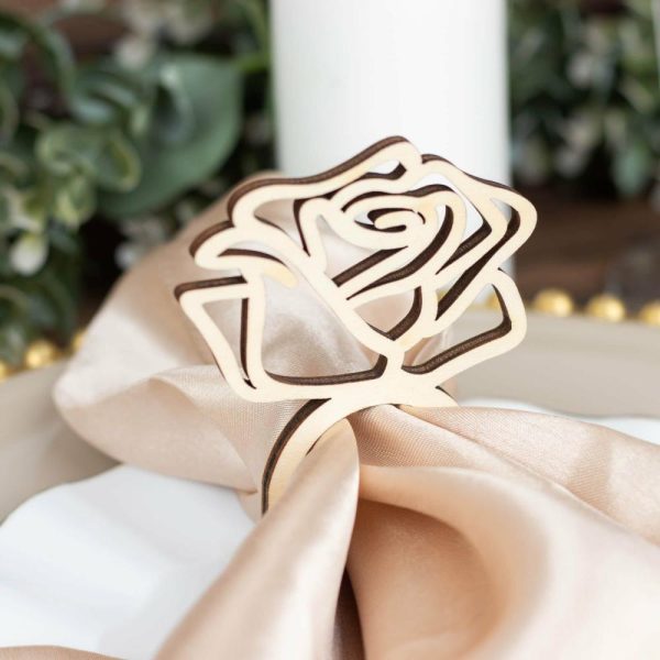 Napkin Rings |  10 Pack 4″ Natural Wood Laser Cut Rose Design Rustic Napkin Rings, Boho Farmhouse Napkin Holders