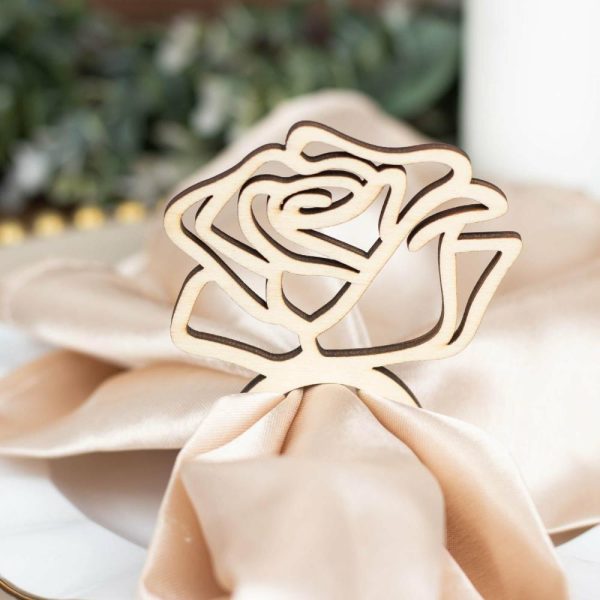 Napkin Rings |  10 Pack 4″ Natural Wood Laser Cut Rose Design Rustic Napkin Rings, Boho Farmhouse Napkin Holders