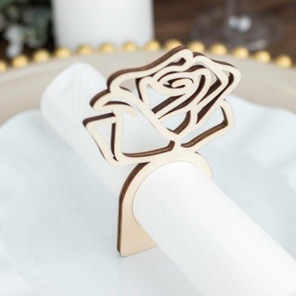 Napkin Rings |  10 Pack 4″ Natural Wood Laser Cut Rose Design Rustic Napkin Rings, Boho Farmhouse Napkin Holders