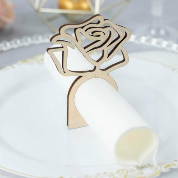 Napkin Rings |  10 Pack 4″ Natural Wood Laser Cut Rose Design Rustic Napkin Rings, Boho Farmhouse Napkin Holders