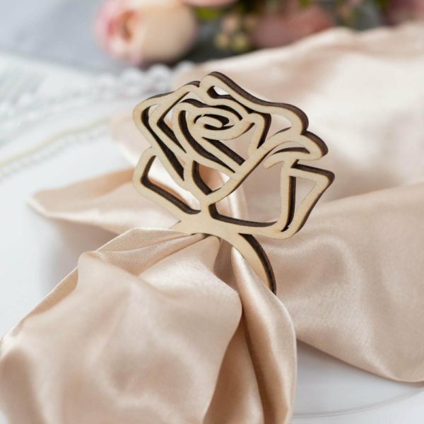 Napkin Rings |  10 Pack 4″ Natural Wood Laser Cut Rose Design Rustic Napkin Rings, Boho Farmhouse Napkin Holders