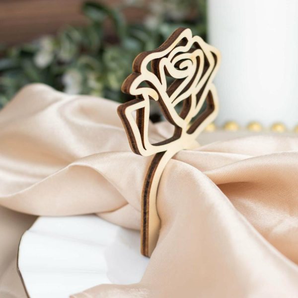 Napkin Rings |  10 Pack 4″ Natural Wood Laser Cut Rose Design Rustic Napkin Rings, Boho Farmhouse Napkin Holders