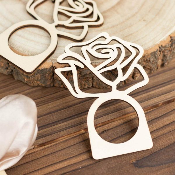 Napkin Rings |  10 Pack 4″ Natural Wood Laser Cut Rose Design Rustic Napkin Rings, Boho Farmhouse Napkin Holders