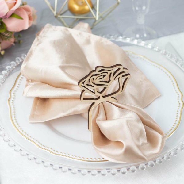 Napkin Rings |  10 Pack 4″ Natural Wood Laser Cut Rose Design Rustic Napkin Rings, Boho Farmhouse Napkin Holders