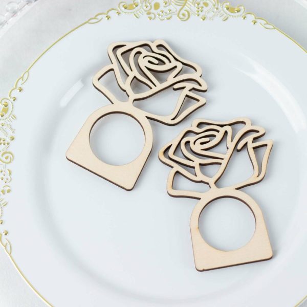 Napkin Rings |  10 Pack 4″ Natural Wood Laser Cut Rose Design Rustic Napkin Rings, Boho Farmhouse Napkin Holders