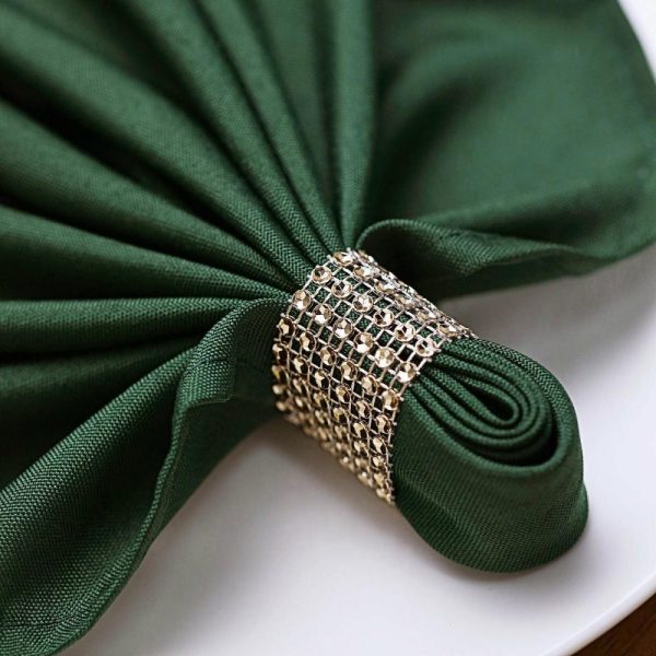 Napkin Rings |  10 Pack Antique Gold Diamond Rhinestone Napkin Rings, Chair Sash Velcro Brooch Buckle