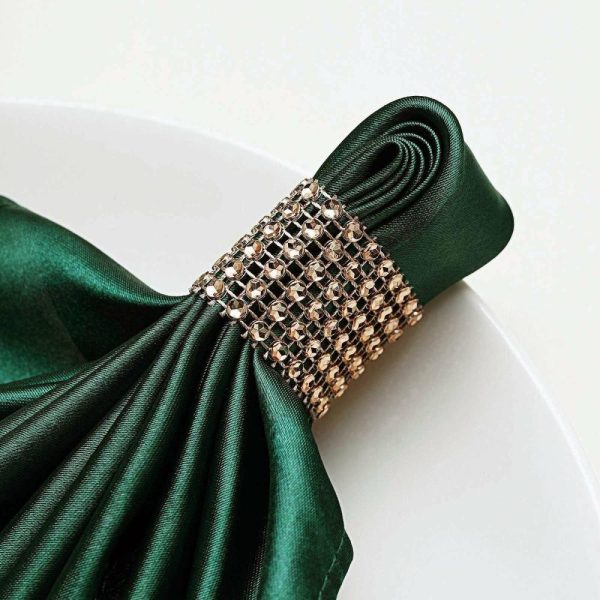 Napkin Rings |  10 Pack Antique Gold Diamond Rhinestone Napkin Rings, Chair Sash Velcro Brooch Buckle