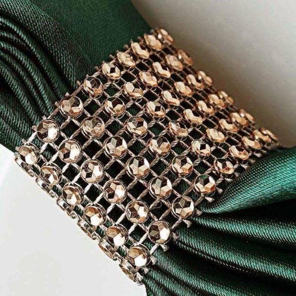 Napkin Rings |  10 Pack Antique Gold Diamond Rhinestone Napkin Rings, Chair Sash Velcro Brooch Buckle