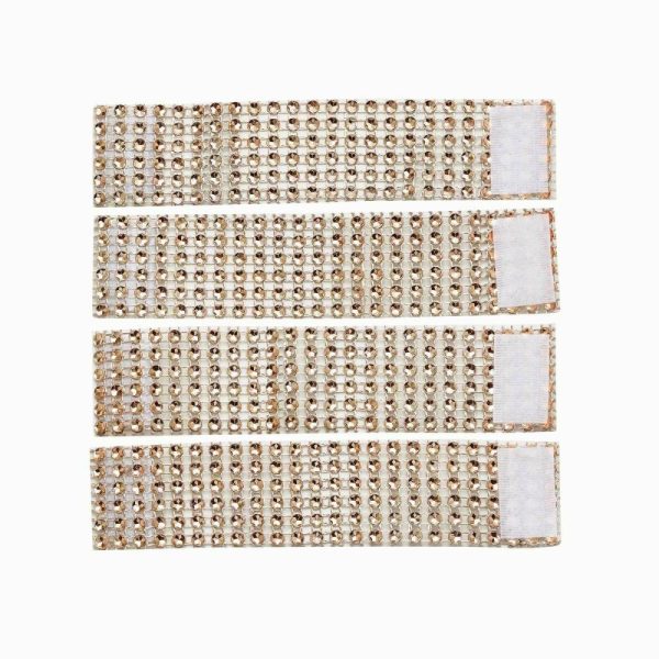 Napkin Rings |  10 Pack Antique Gold Diamond Rhinestone Napkin Rings, Chair Sash Velcro Brooch Buckle