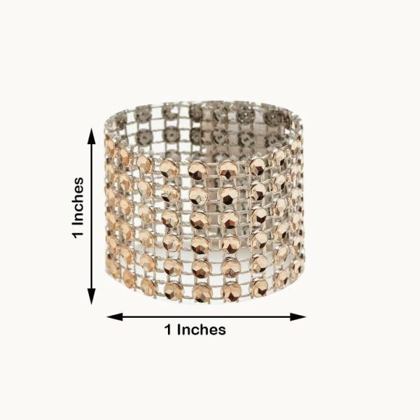 Napkin Rings |  10 Pack Antique Gold Diamond Rhinestone Napkin Rings, Chair Sash Velcro Brooch Buckle