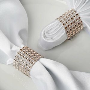 Napkin Rings |  10 Pack Champagne Diamond Rhinestone Napkin Rings, Chair Sash Velcro Brooch Buckle