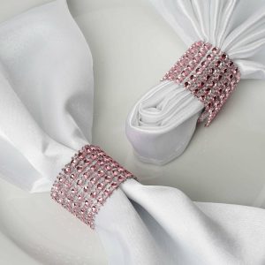 Napkin Rings |  10 Pack Pink Diamond Rhinestone Napkin Rings, Chair Sash Velcro Brooch Buckle