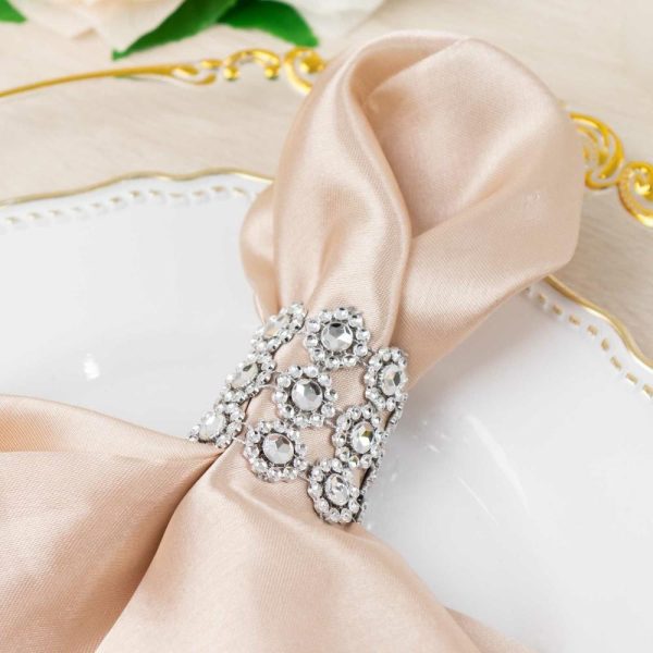 Napkin Rings |  10 Pack Silver Sunflower Diamond Rhinestones Napkin Holders With Velcro, Elegant Wedding Napkin Rings