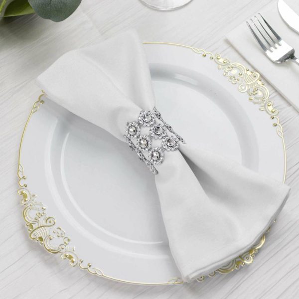 Napkin Rings |  10 Pack Silver Sunflower Diamond Rhinestones Napkin Holders With Velcro, Elegant Wedding Napkin Rings