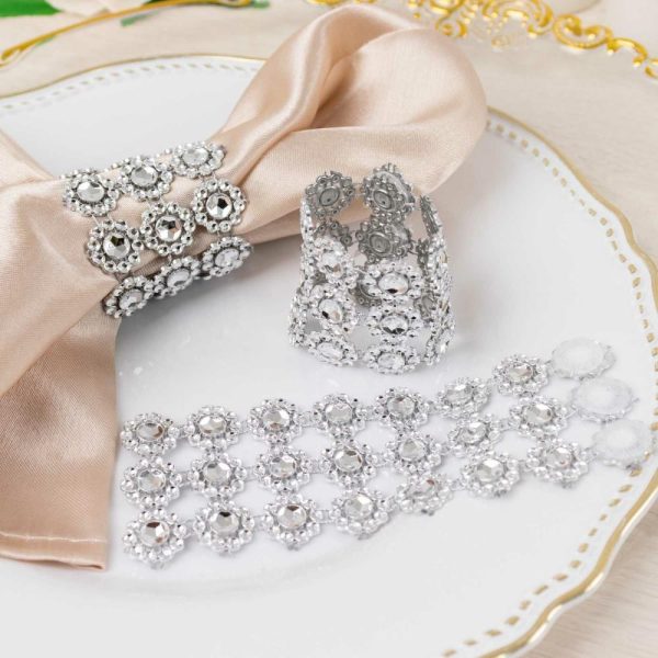 Napkin Rings |  10 Pack Silver Sunflower Diamond Rhinestones Napkin Holders With Velcro, Elegant Wedding Napkin Rings