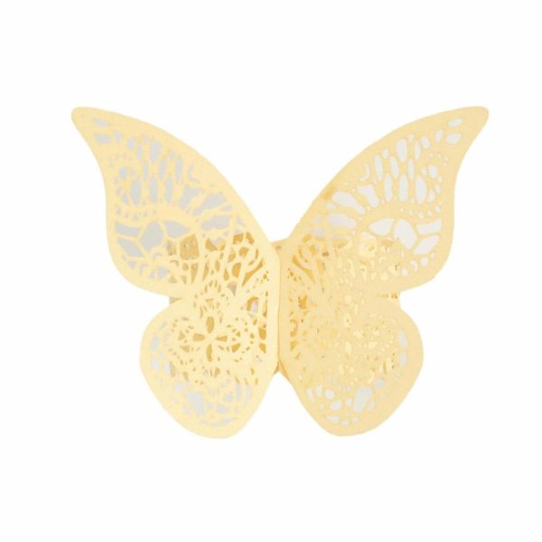 Napkin Rings |  12 Pack Champagne Shimmery Laser Cut Butterfly Paper Chair Sash Bows, Napkin Rings, Serviette Holders