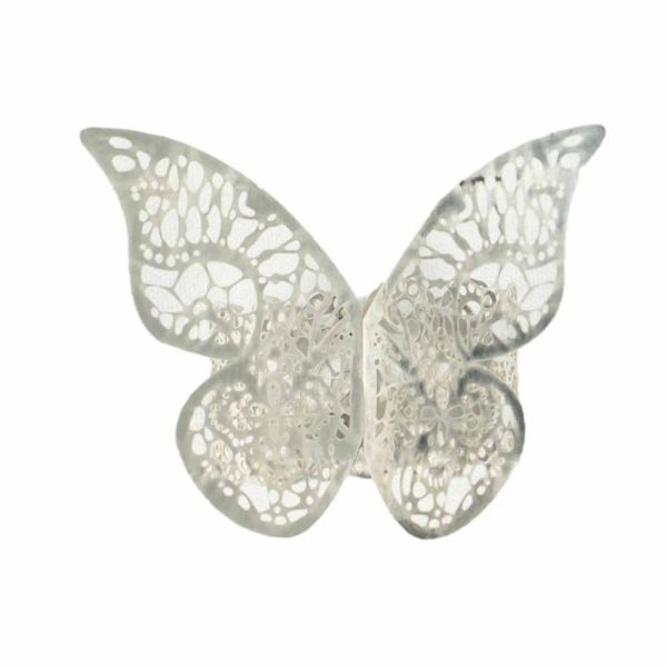 Napkin Rings |  12 Pack Metallic Silver Foil Laser Cut Butterfly Paper Napkin Rings, Chair Sash Bows, Serviette Holders