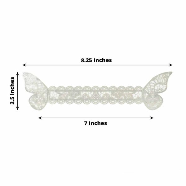 Napkin Rings |  12 Pack Metallic Silver Foil Laser Cut Butterfly Paper Napkin Rings, Chair Sash Bows, Serviette Holders