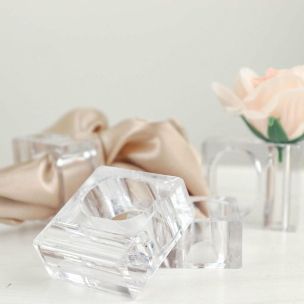 Napkin Rings |  4 Pack Clear Acrylic Square Napkin Ring Bud Vases, 2-in-1 Flower Napkin Holders