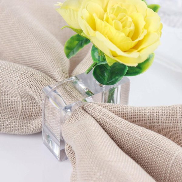 Napkin Rings |  4 Pack Clear Acrylic Square Napkin Ring Bud Vases, 2-in-1 Flower Napkin Holders