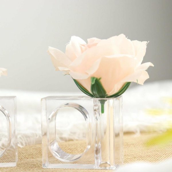 Napkin Rings |  4 Pack Clear Acrylic Square Napkin Ring Bud Vases, 2-in-1 Flower Napkin Holders