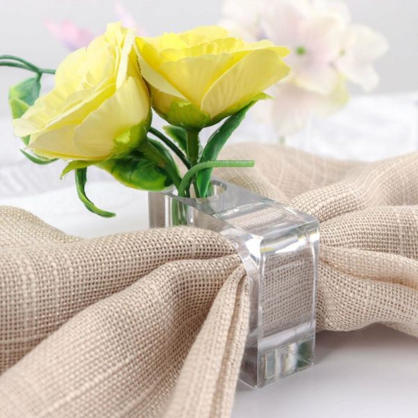 Napkin Rings |  4 Pack Clear Acrylic Square Napkin Ring Bud Vases, 2-in-1 Flower Napkin Holders