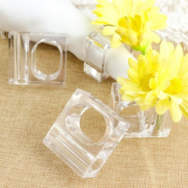 Napkin Rings |  4 Pack Clear Acrylic Square Napkin Ring Bud Vases, 2-in-1 Flower Napkin Holders