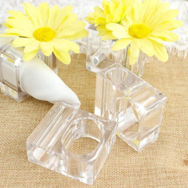 Napkin Rings |  4 Pack Clear Acrylic Square Napkin Ring Bud Vases, 2-in-1 Flower Napkin Holders