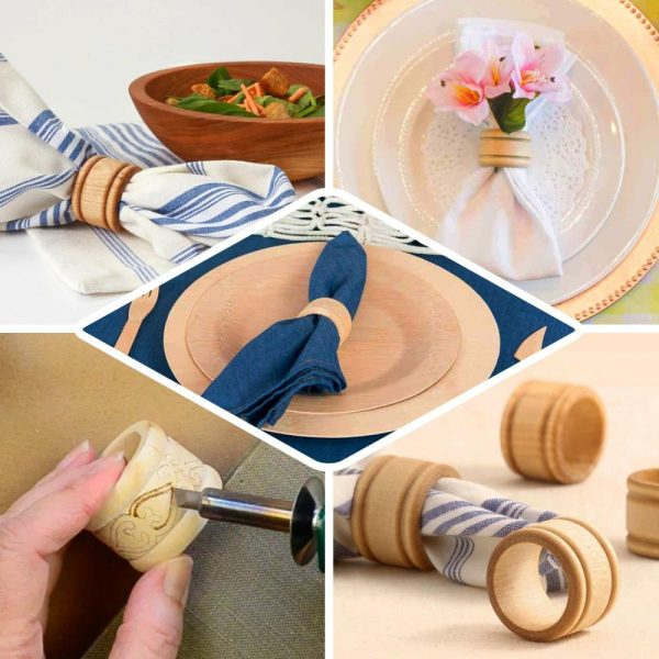 Napkin Rings |  4 Pack Eco Friendly Natural Wooden Napkin Holder Rings, Disposable