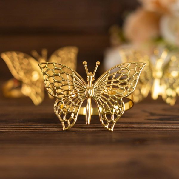 Napkin Rings |  4 Pack Gold Metal Butterfly Napkin Rings, Decorative Laser Cut Cloth Napkin Holders