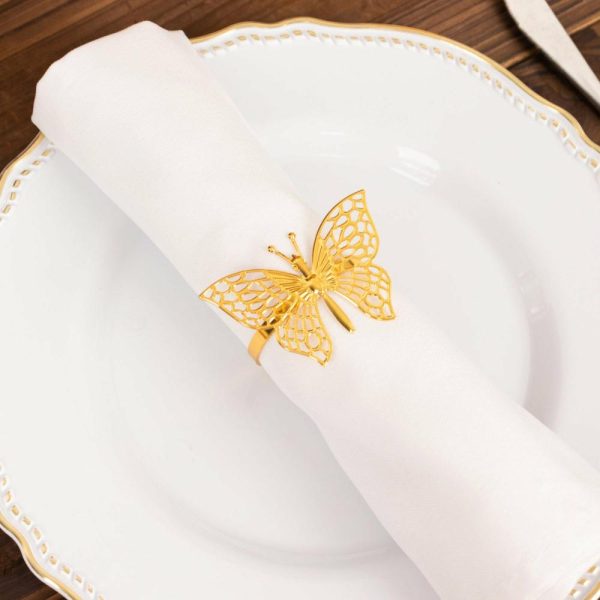 Napkin Rings |  4 Pack Gold Metal Butterfly Napkin Rings, Decorative Laser Cut Cloth Napkin Holders