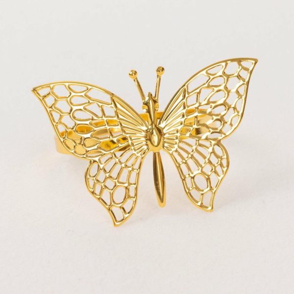 Napkin Rings |  4 Pack Gold Metal Butterfly Napkin Rings, Decorative Laser Cut Cloth Napkin Holders