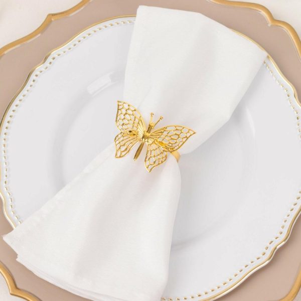 Napkin Rings |  4 Pack Gold Metal Butterfly Napkin Rings, Decorative Laser Cut Cloth Napkin Holders