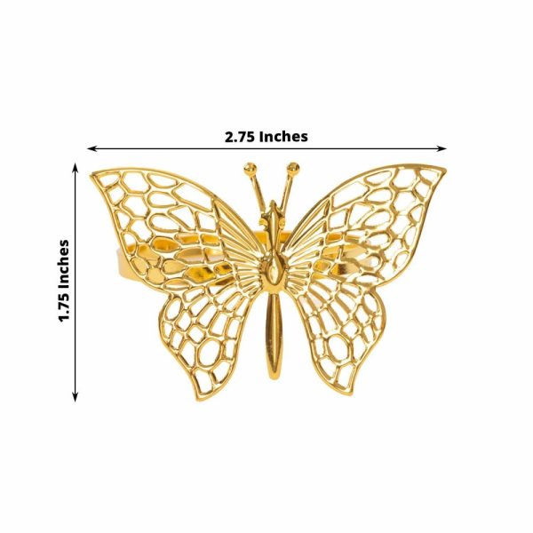 Napkin Rings |  4 Pack Gold Metal Butterfly Napkin Rings, Decorative Laser Cut Cloth Napkin Holders