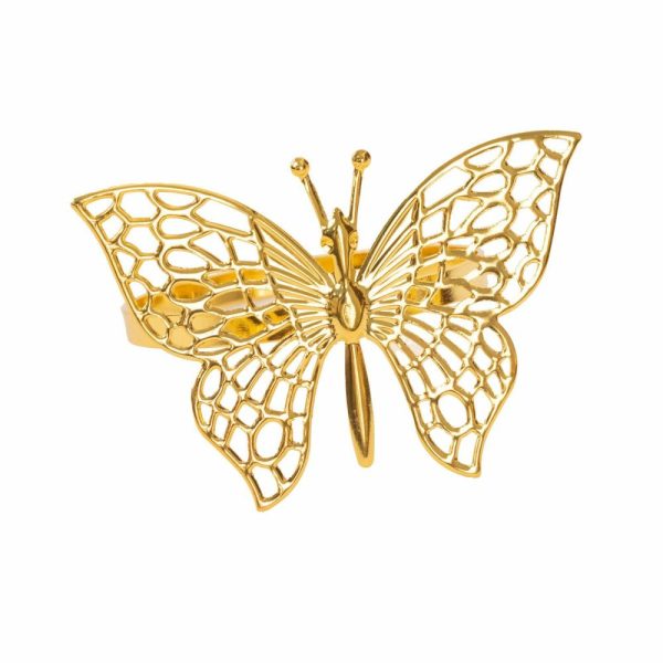 Napkin Rings |  4 Pack Gold Metal Butterfly Napkin Rings, Decorative Laser Cut Cloth Napkin Holders