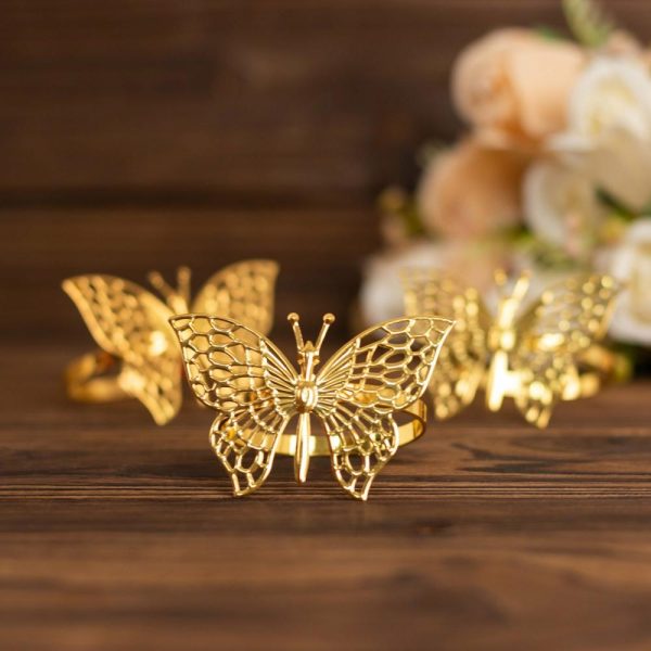 Napkin Rings |  4 Pack Gold Metal Butterfly Napkin Rings, Decorative Laser Cut Cloth Napkin Holders