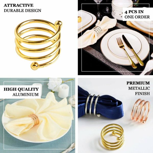 Napkin Rings |  4 Pack Gold Plated Spiral Aluminum Napkin Rings