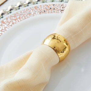 Napkin Rings |  4 Pack Metallic Gold Hammered Pattern Metal Napkin Rings