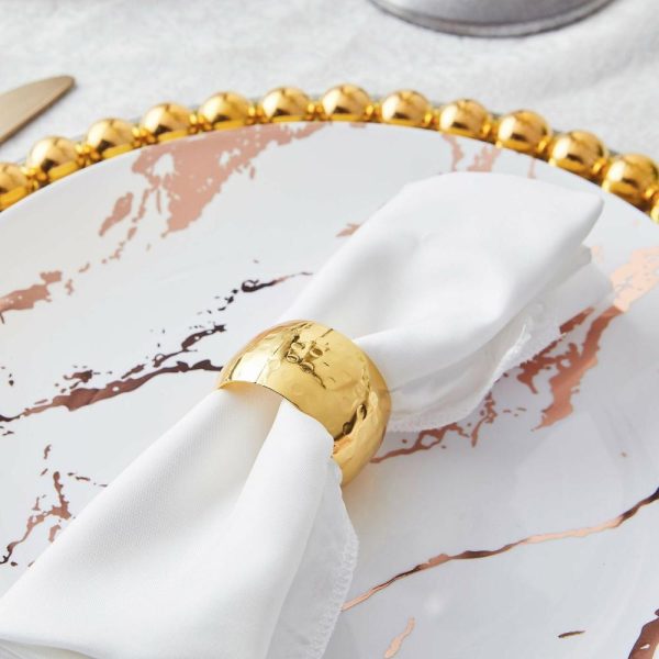 Napkin Rings |  4 Pack Metallic Gold Hammered Pattern Metal Napkin Rings