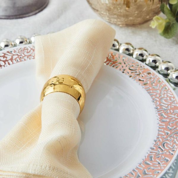 Napkin Rings |  4 Pack Metallic Gold Hammered Pattern Metal Napkin Rings