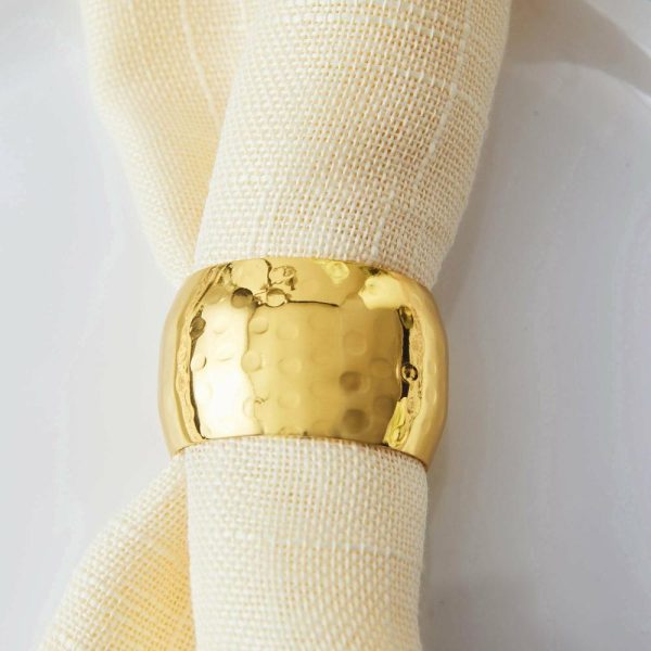 Napkin Rings |  4 Pack Metallic Gold Hammered Pattern Metal Napkin Rings