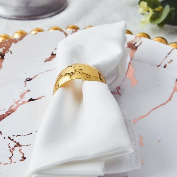 Napkin Rings |  4 Pack Metallic Gold Hammered Pattern Metal Napkin Rings