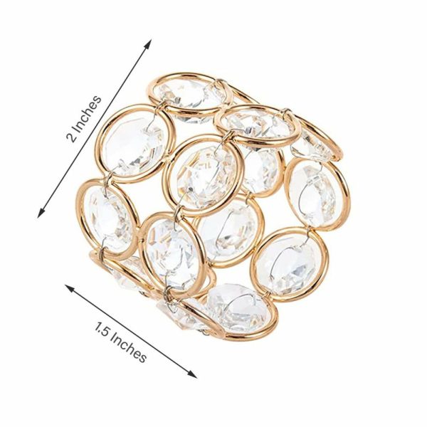 Napkin Rings |  4 Pack Shiny Gold Acrylic Crystal Gem Beaded Napkin Rings