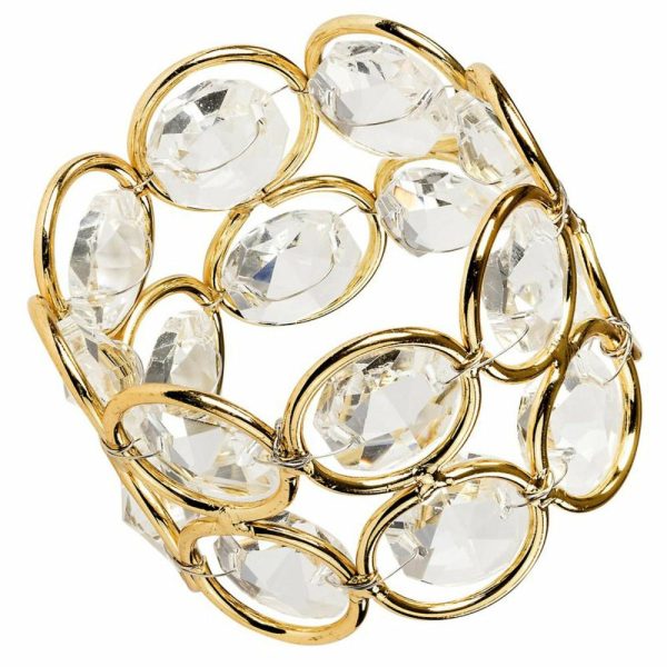 Napkin Rings |  4 Pack Shiny Gold Acrylic Crystal Gem Beaded Napkin Rings