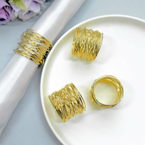 Napkin Rings |  4 Pack Shiny Gold Metal Wire Paper or Cloth Linen Napkin Rings