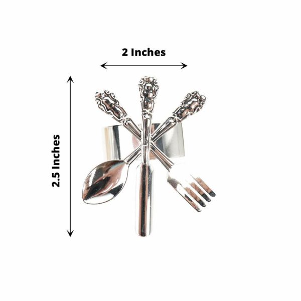 Napkin Rings |  4 Pack Silver Metal Fork Knife Spoon Design Napkin Rings – Utensil Themed Napkin Holders